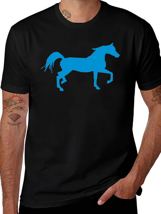 Blue Horse Graphic Black T-Shirt