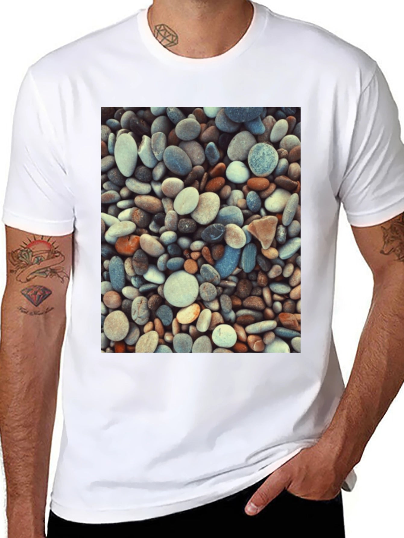 Pebble Stone Print Black T-Shirt
