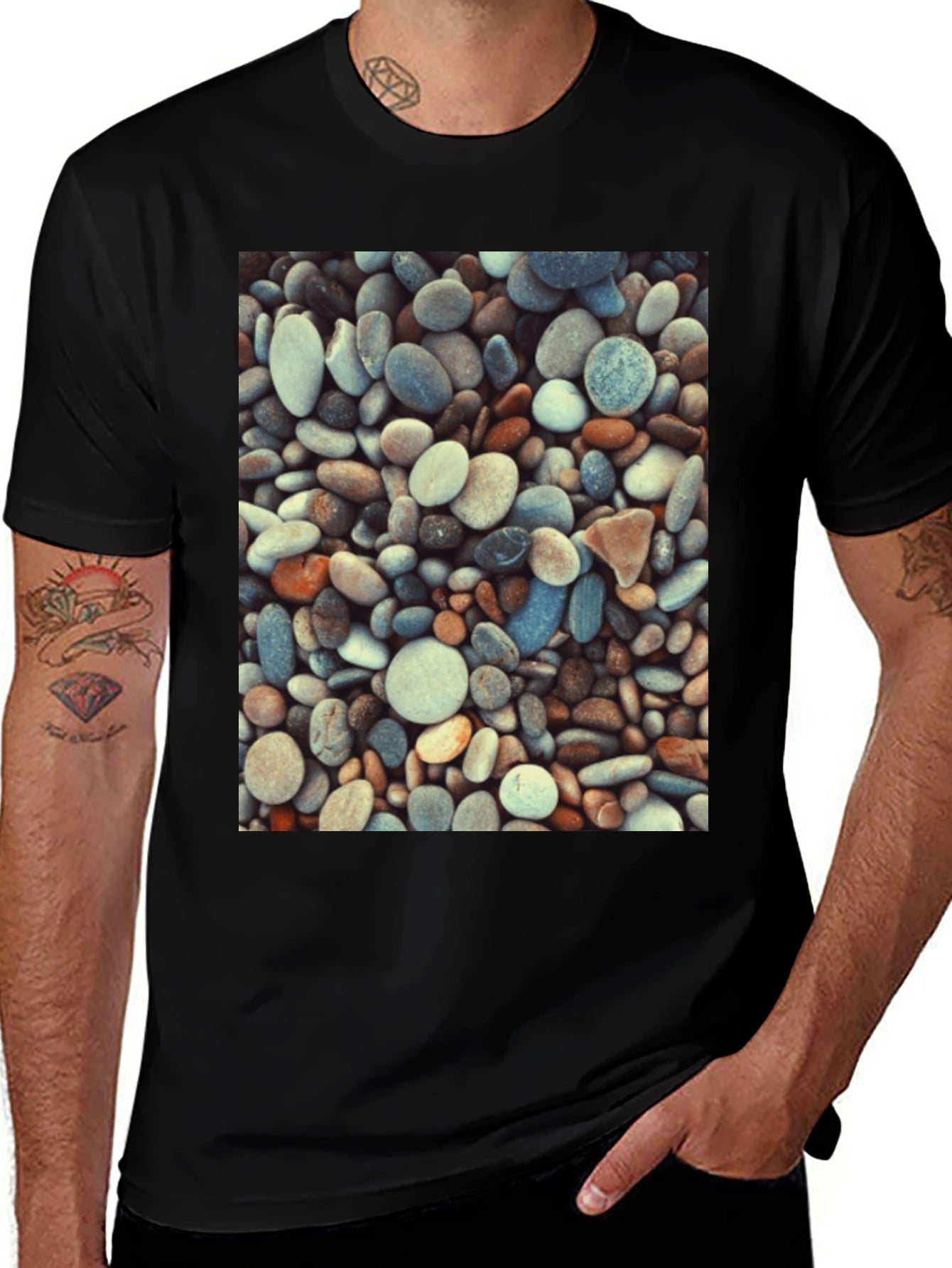 Pebble Stone Print Black T-Shirt