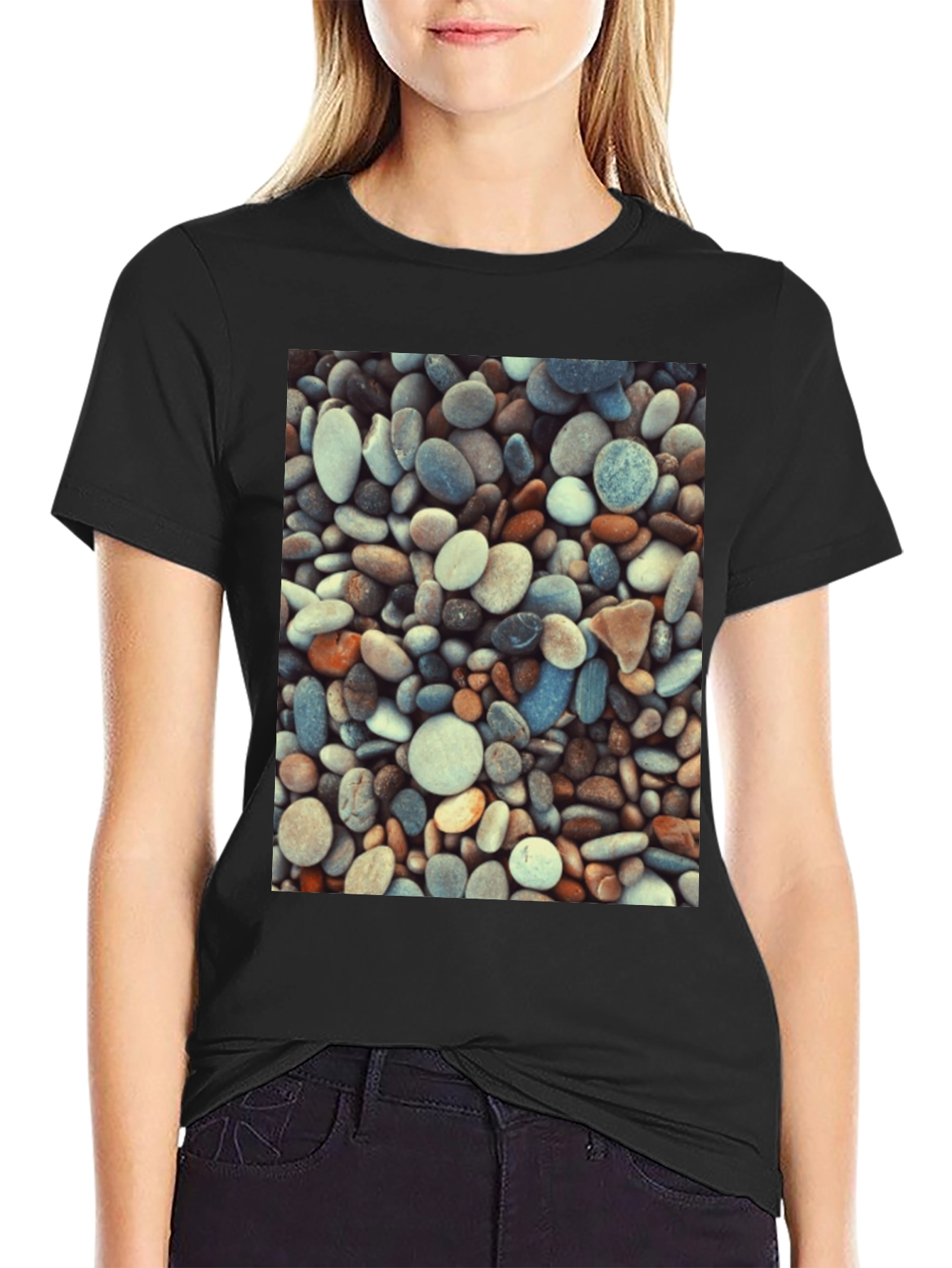 Pebble Stone Print Black T-Shirt