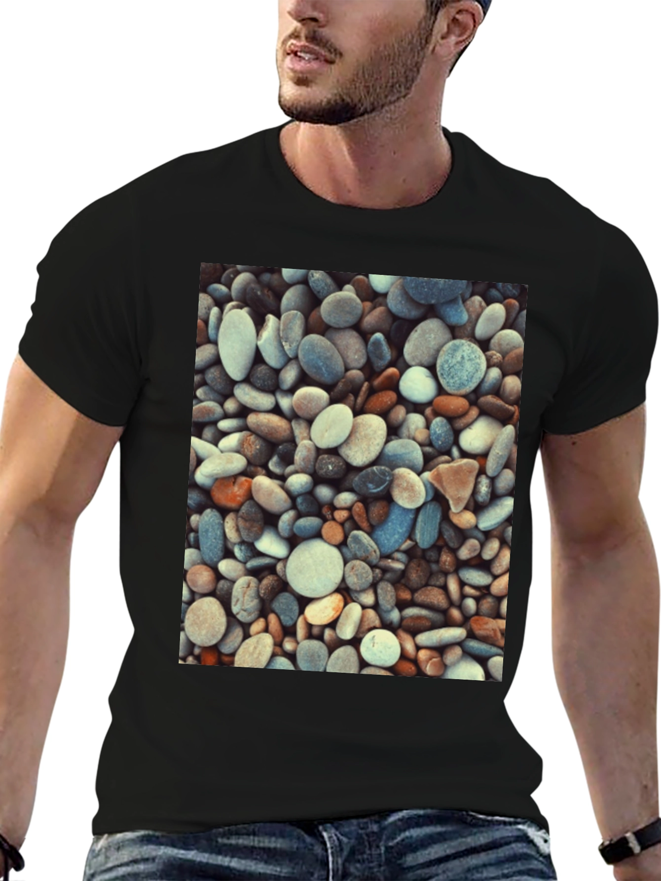 Pebble Stone Print Black T-Shirt