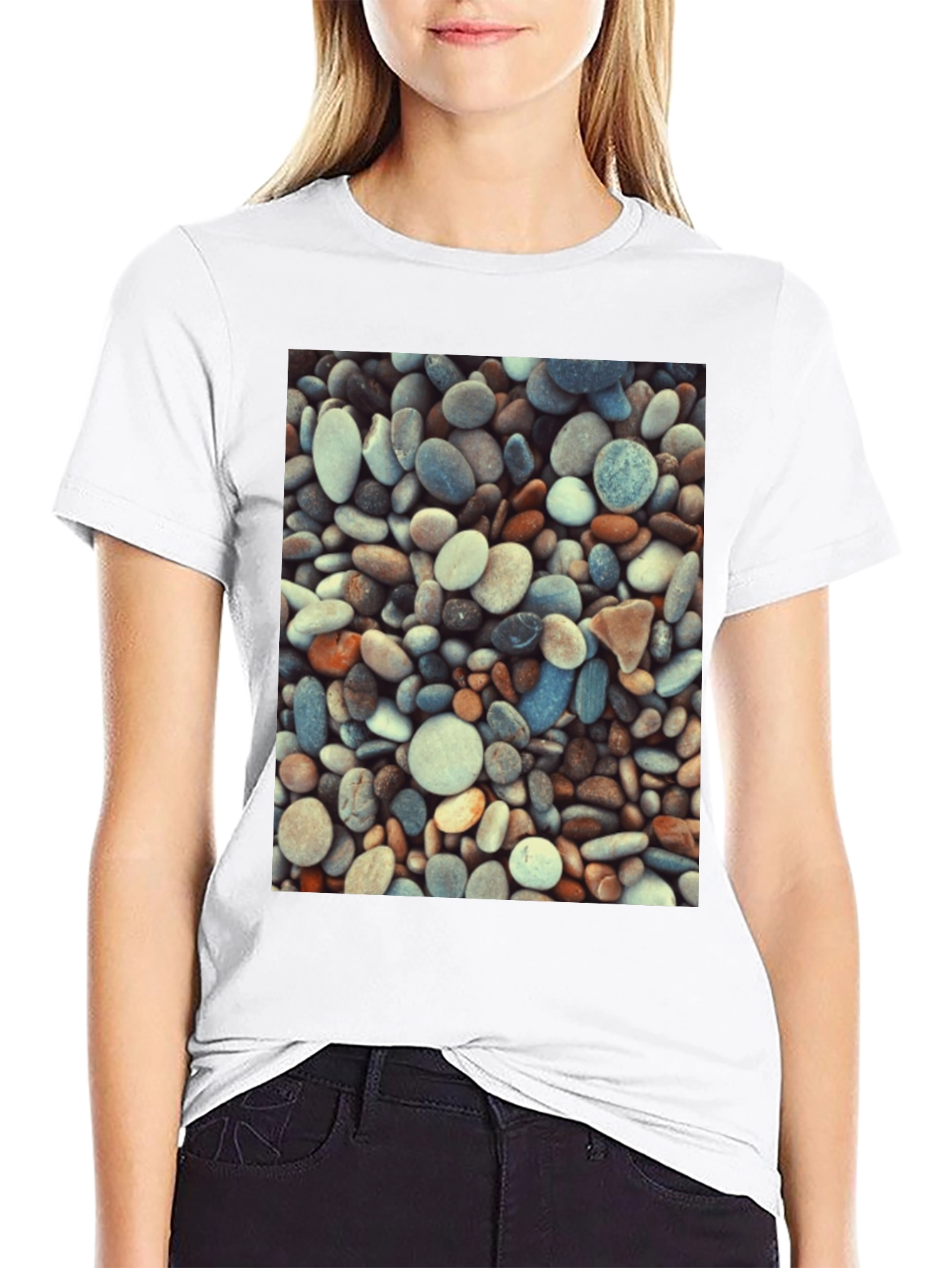 Pebble Stone Print Black T-Shirt
