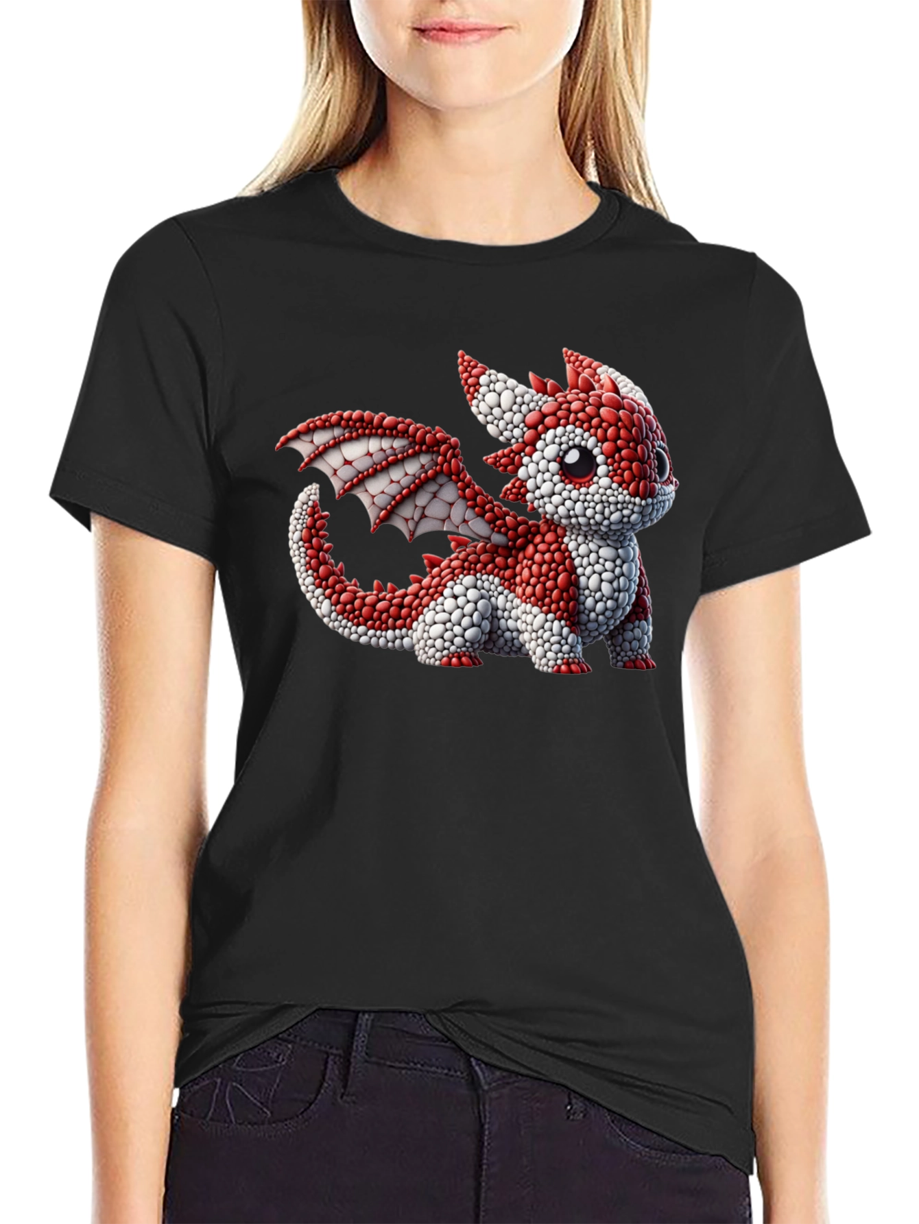 Cute Dragon Graphic Tee - Black Cotton Blend