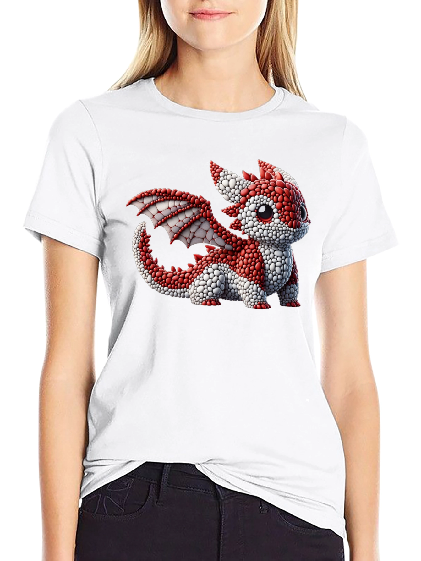 Cute Dragon Graphic Tee - Black Cotton Blend