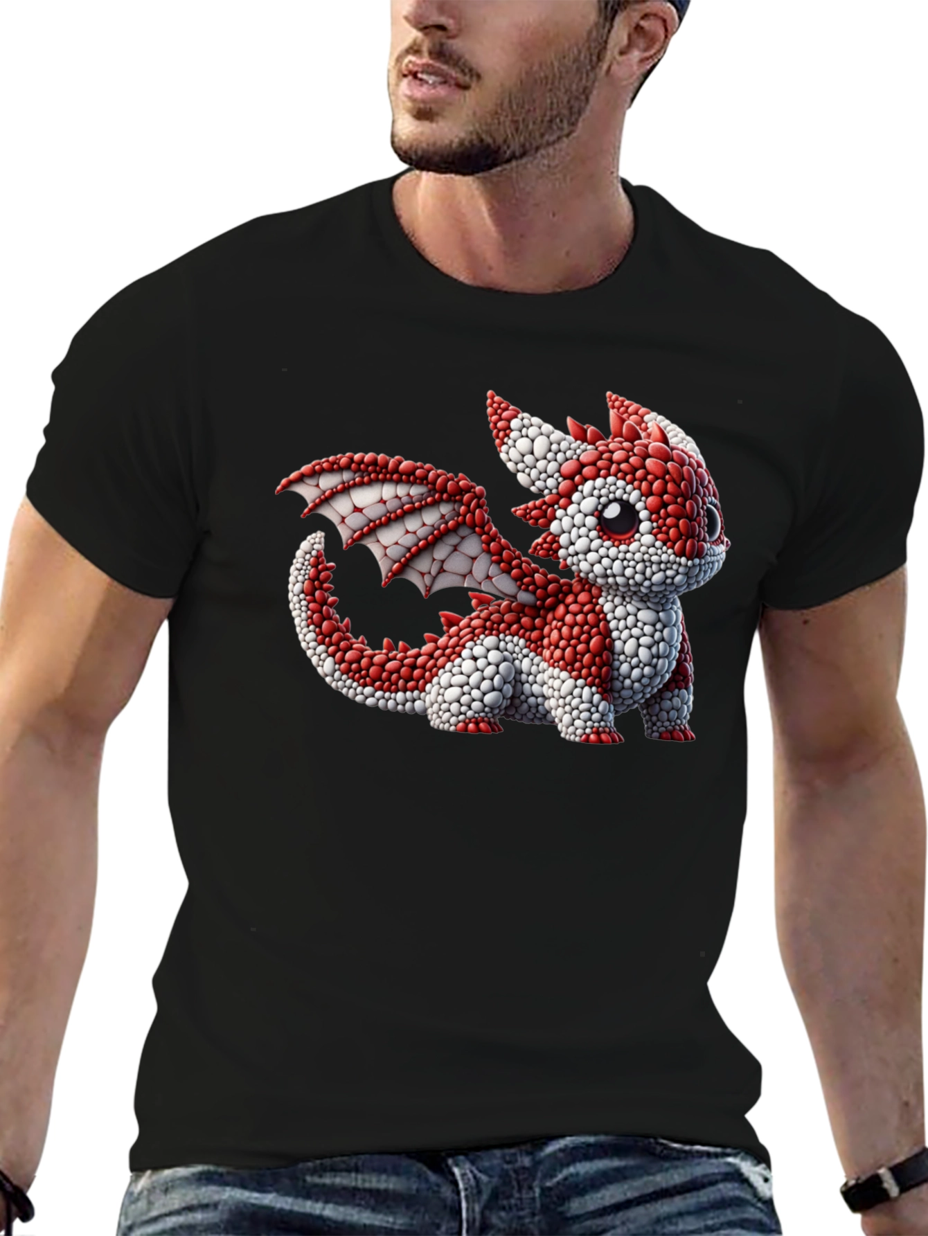 Cute Dragon Graphic Tee - Black Cotton Blend