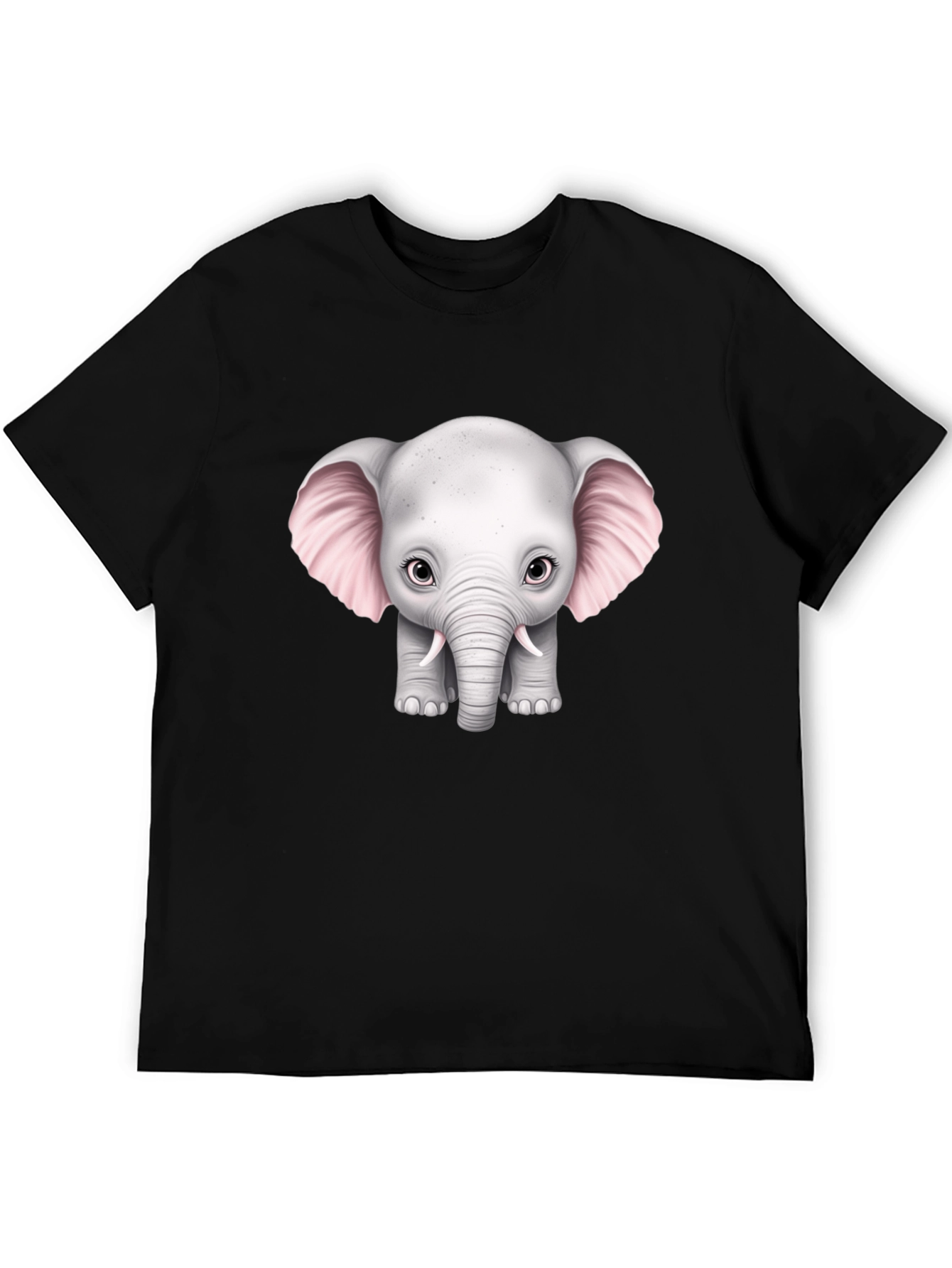 Cute Baby Elephant Graphic Tee - Black Cotton T-Shirt