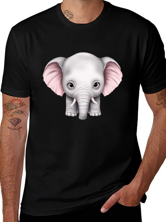 Cute Baby Elephant Graphic Tee - Black Cotton T-Shirt