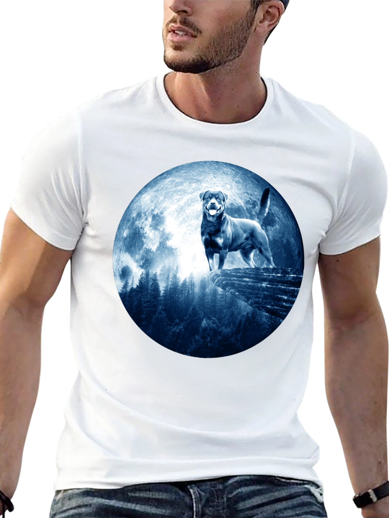 Rottweiler Moon T-Shirt - Mens Graphic Tee