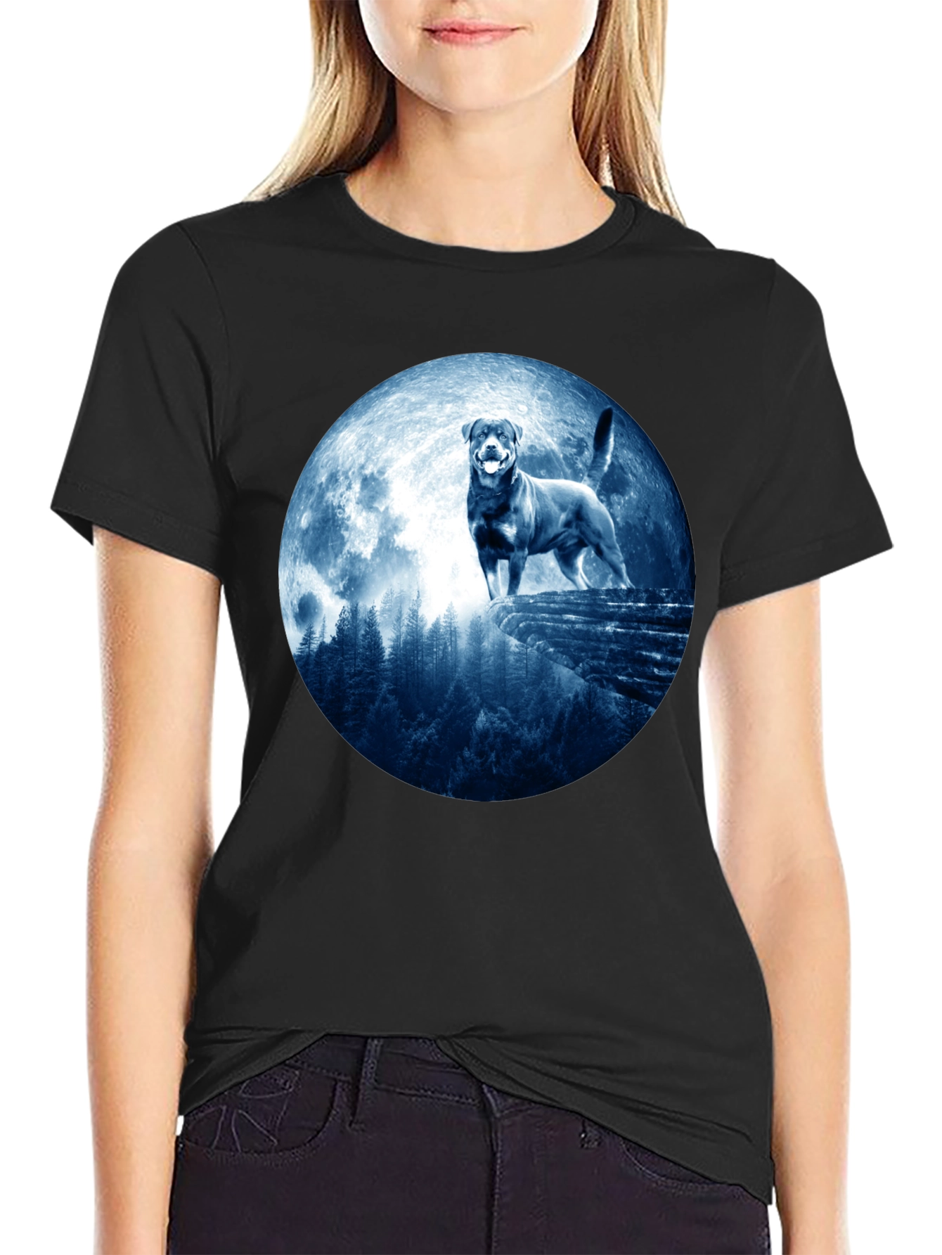 Rottweiler Moon T-Shirt - Mens Graphic Tee