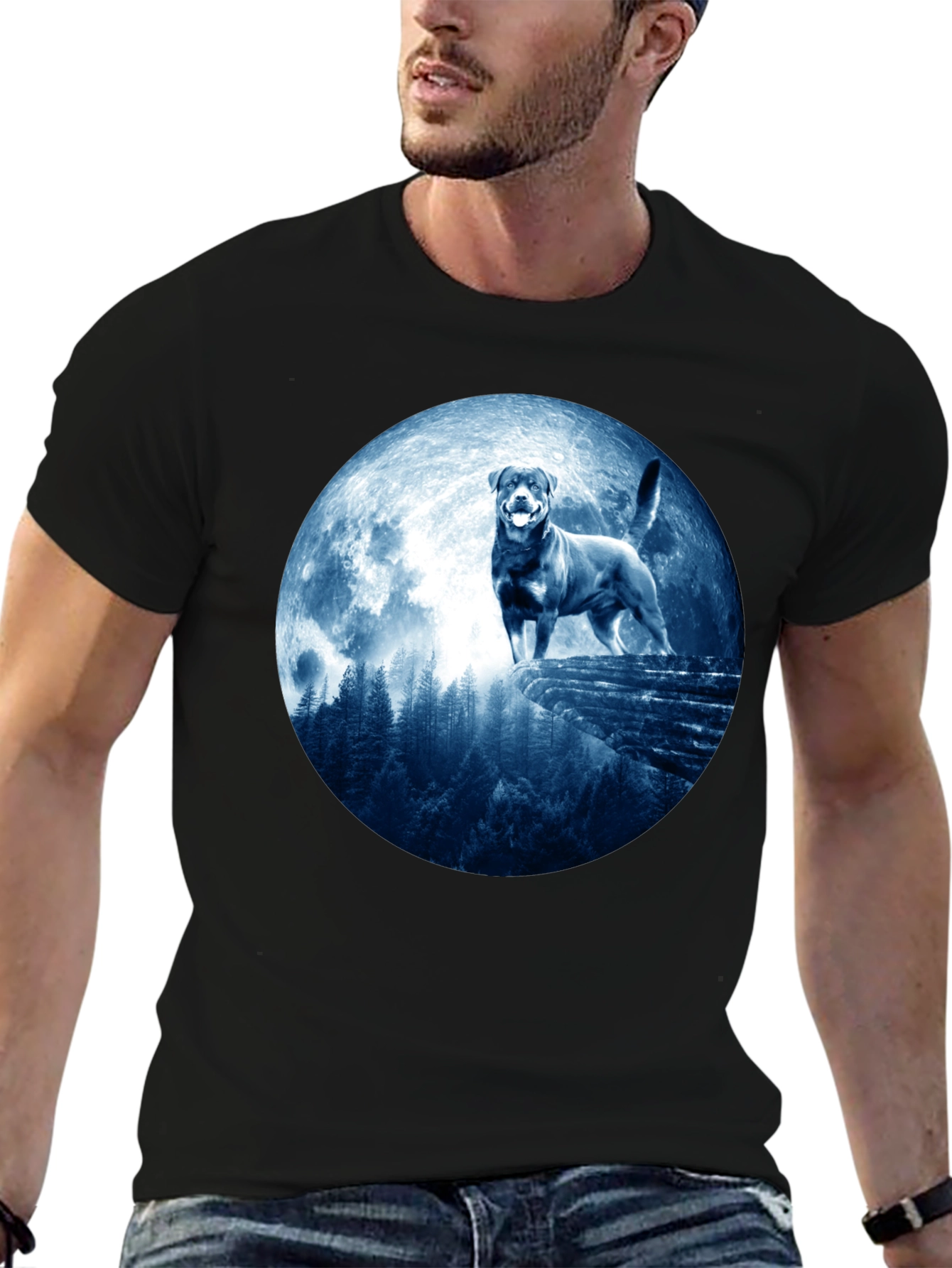Rottweiler Moon T-Shirt - Mens Graphic Tee