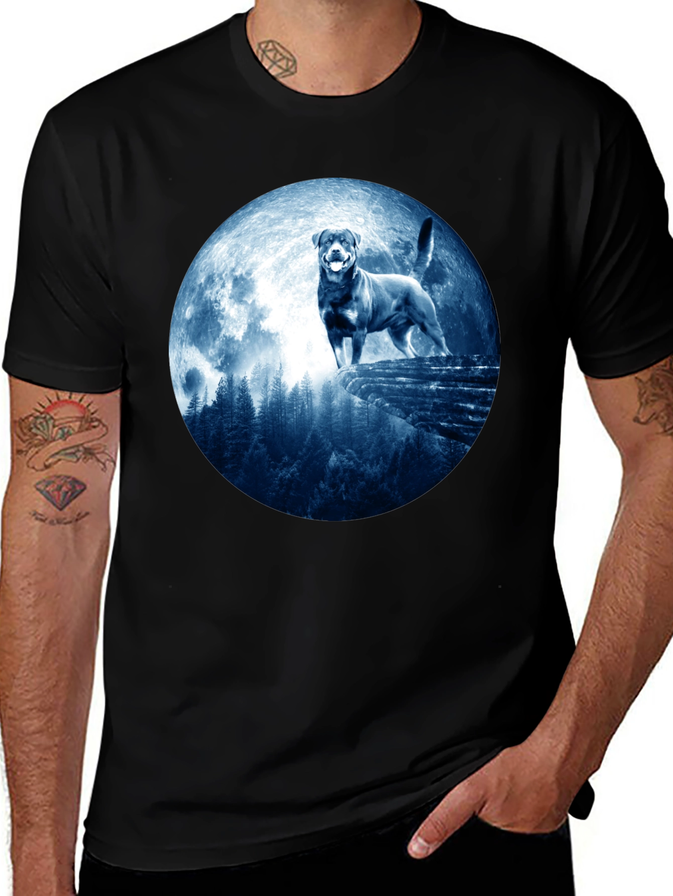 Rottweiler Moon T-Shirt - Mens Graphic Tee