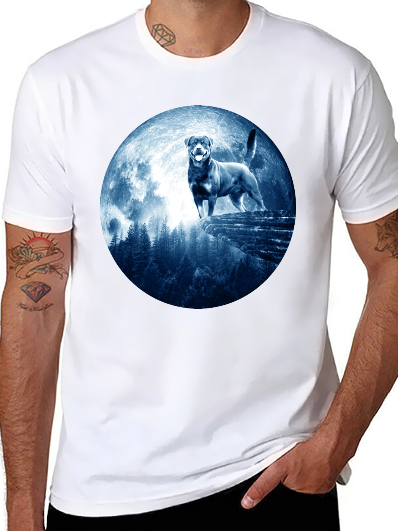 Rottweiler Moon T-Shirt - Mens Graphic Tee