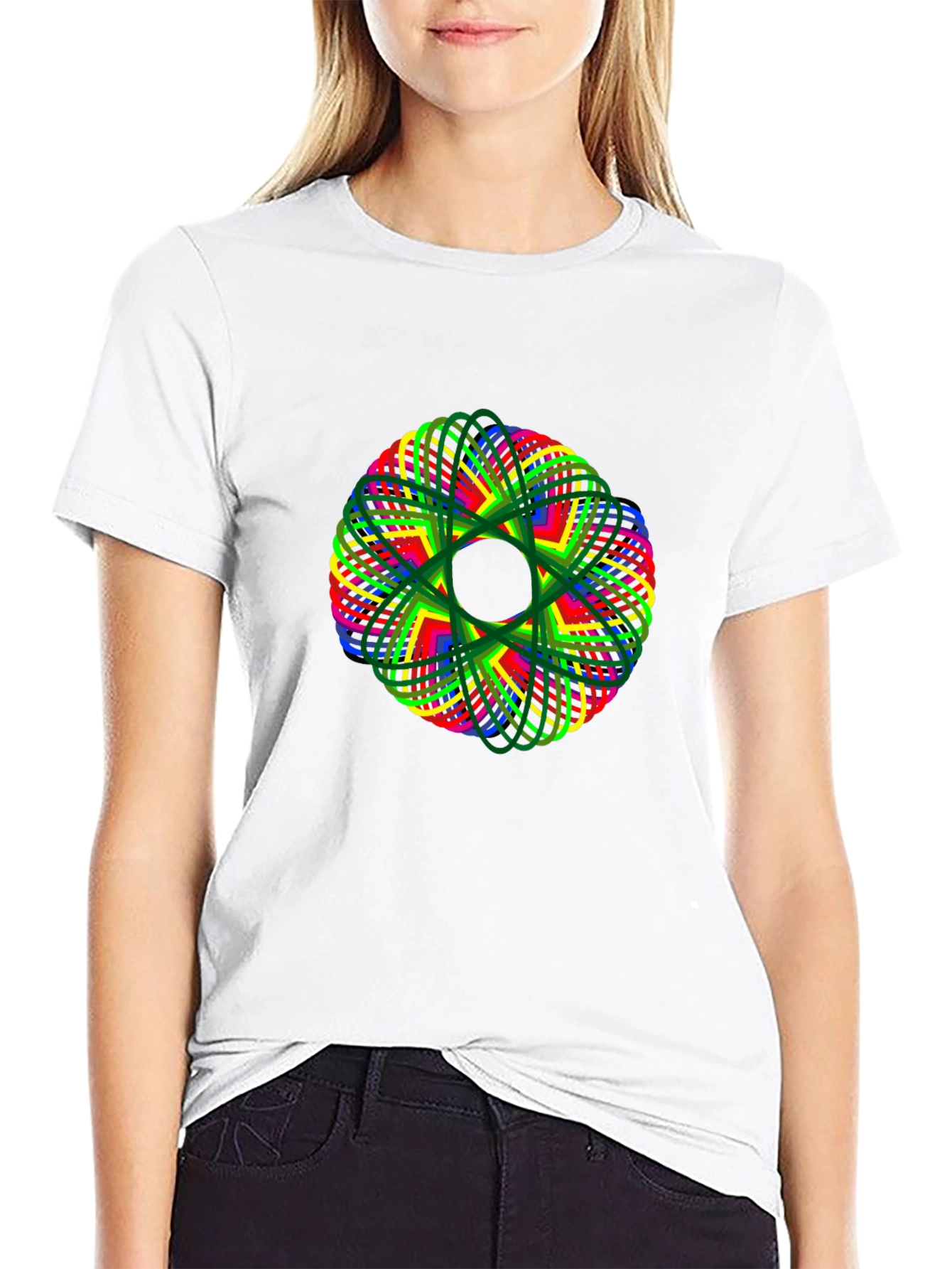 Abstract Geometric Mandala Graphic Print Black T-Shirt