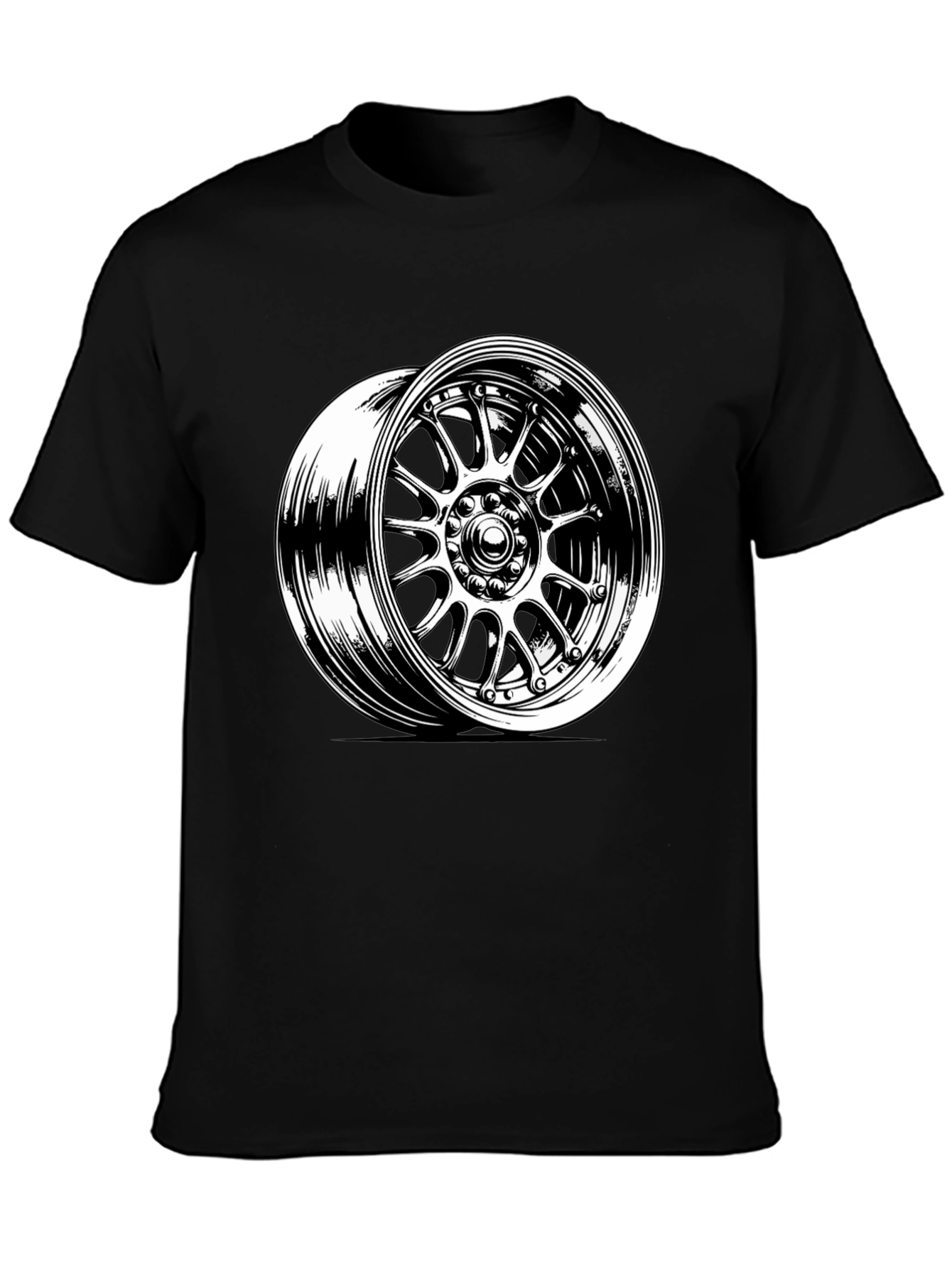 Black Tee with Wheel Graphic