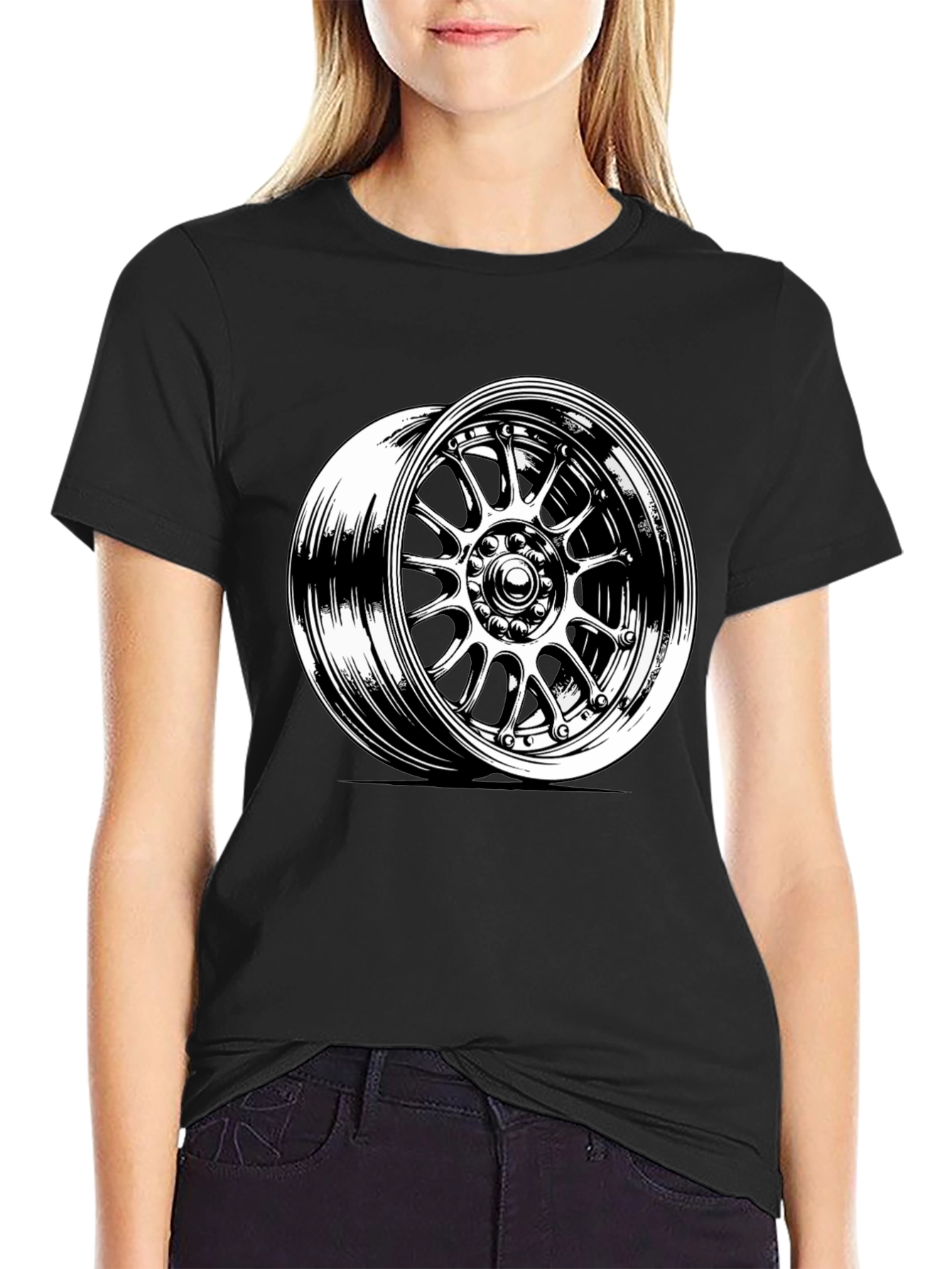 Black Tee with Wheel Graphic