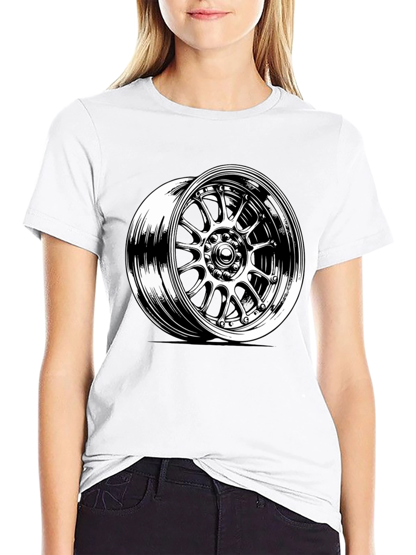 Black Tee with Wheel Graphic