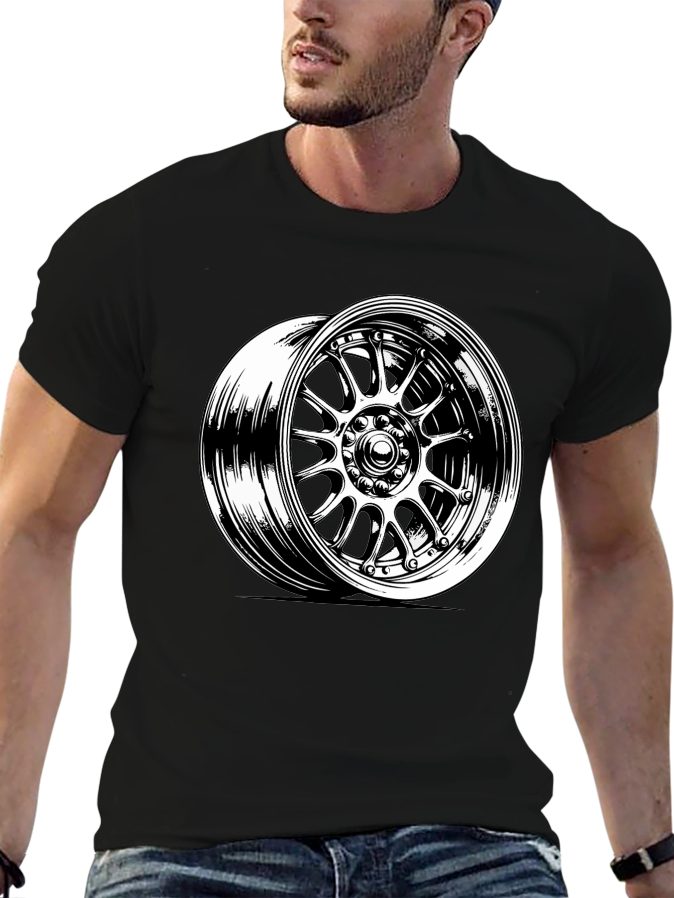 Black Tee with Wheel Graphic