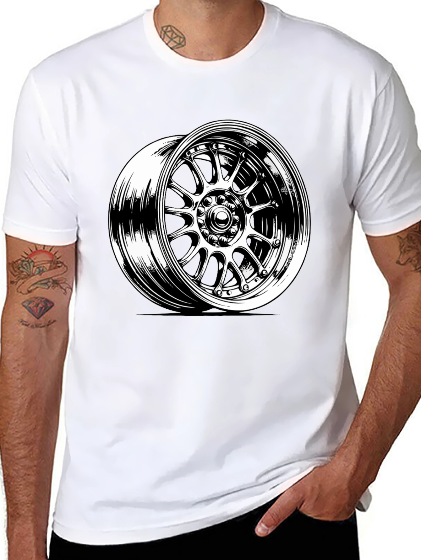 Black Tee with Wheel Graphic