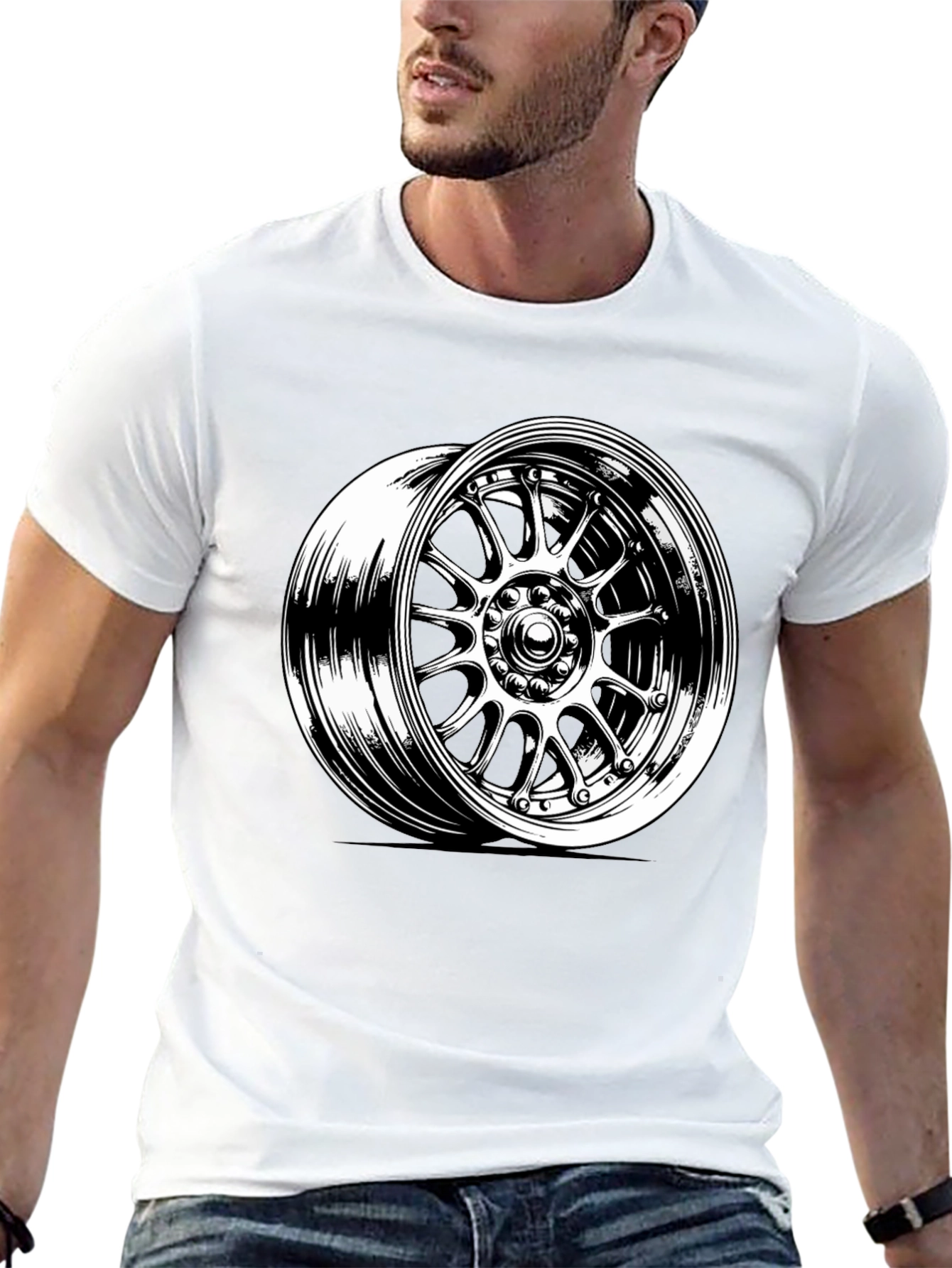 Black Tee with Wheel Graphic