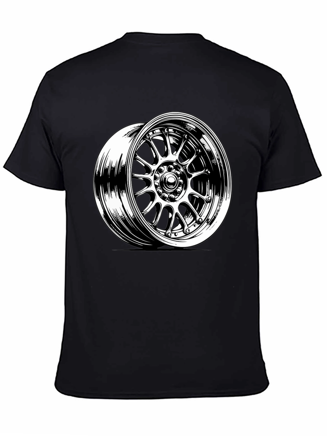Black Tee with Wheel Graphic