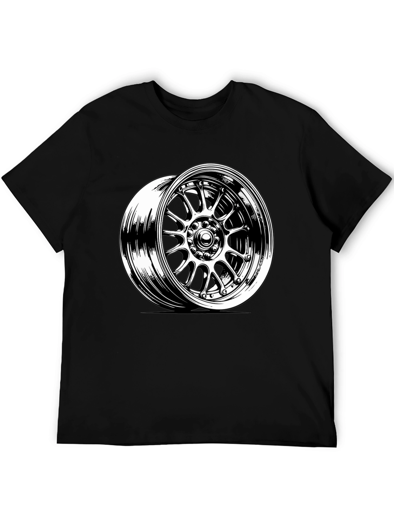 Black Tee with Wheel Graphic