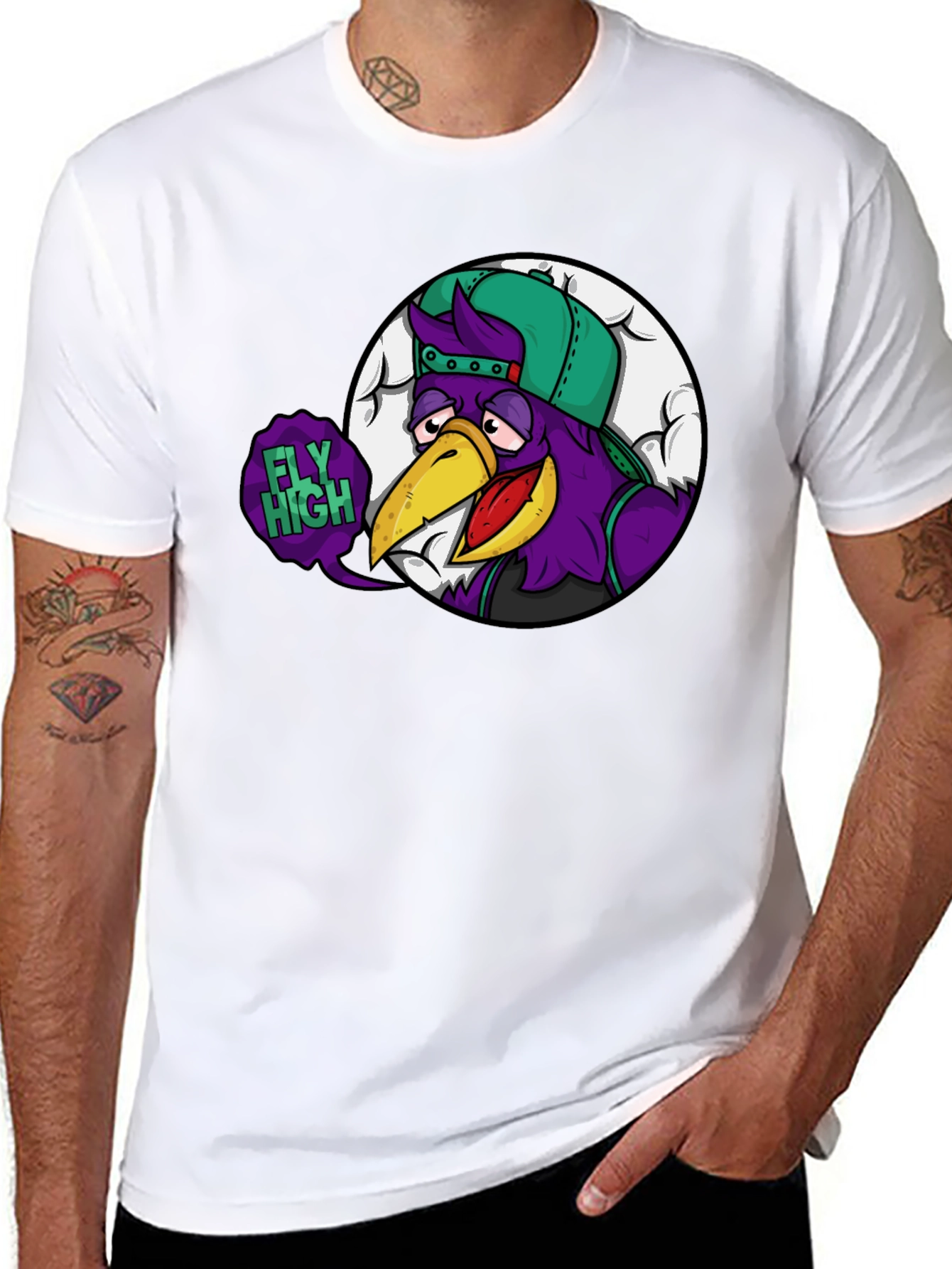 Fly High Cartoon Graphic Black T-Shirt