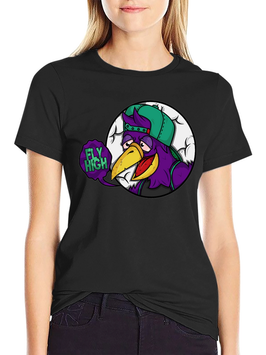 Fly High Cartoon Graphic Black T-Shirt