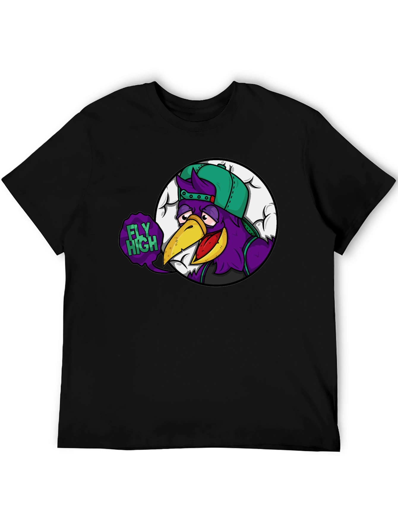 Fly High Cartoon Graphic Black T-Shirt