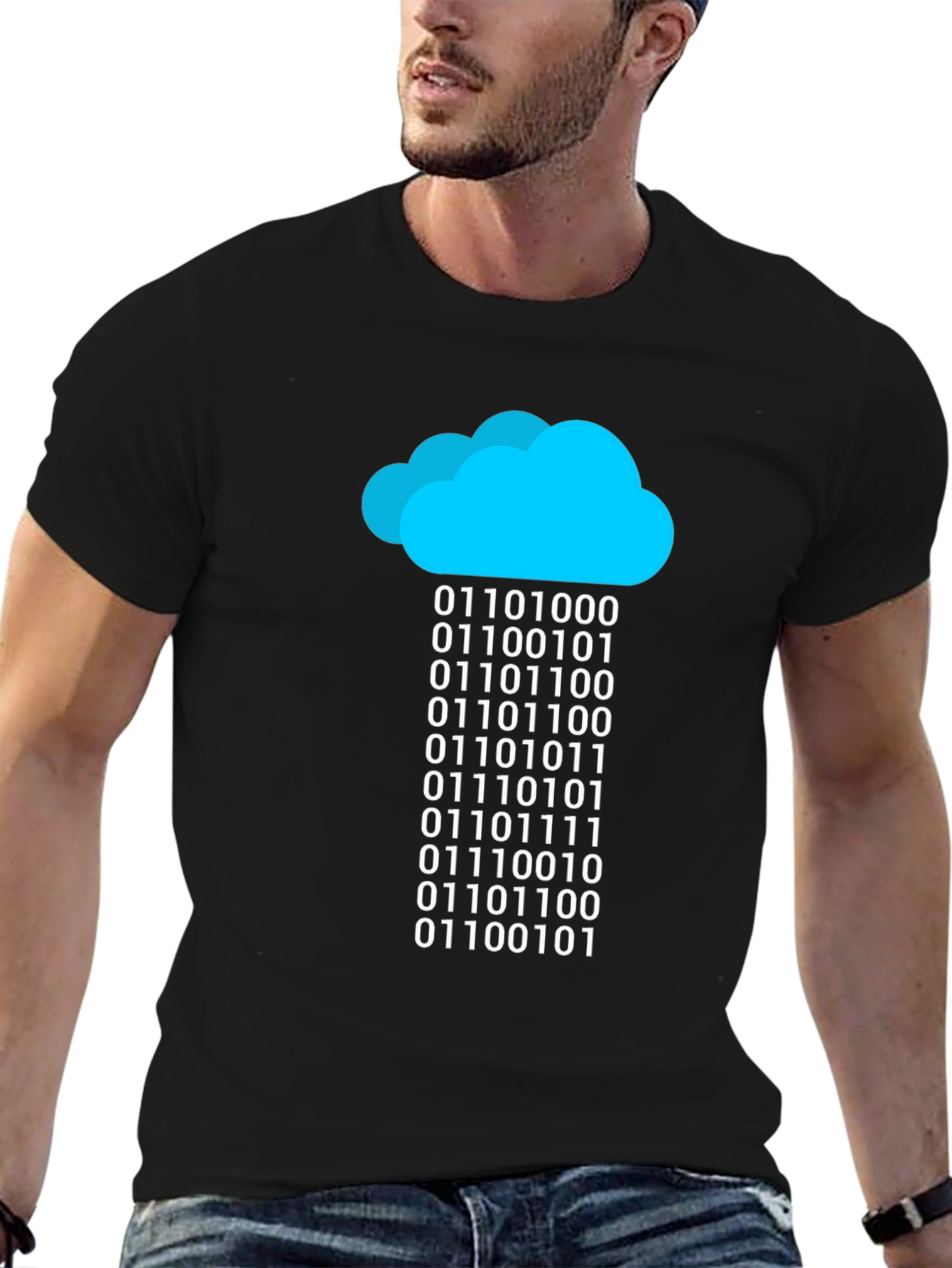 Binary Cloud T-Shirt - Code Data Rain Graphic Tee