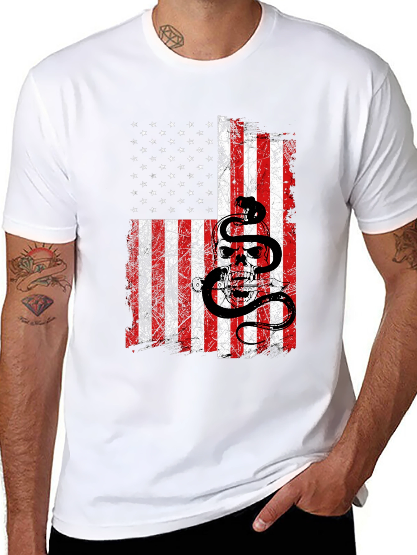 American Flag Skull & Snake Graphic T-Shirt