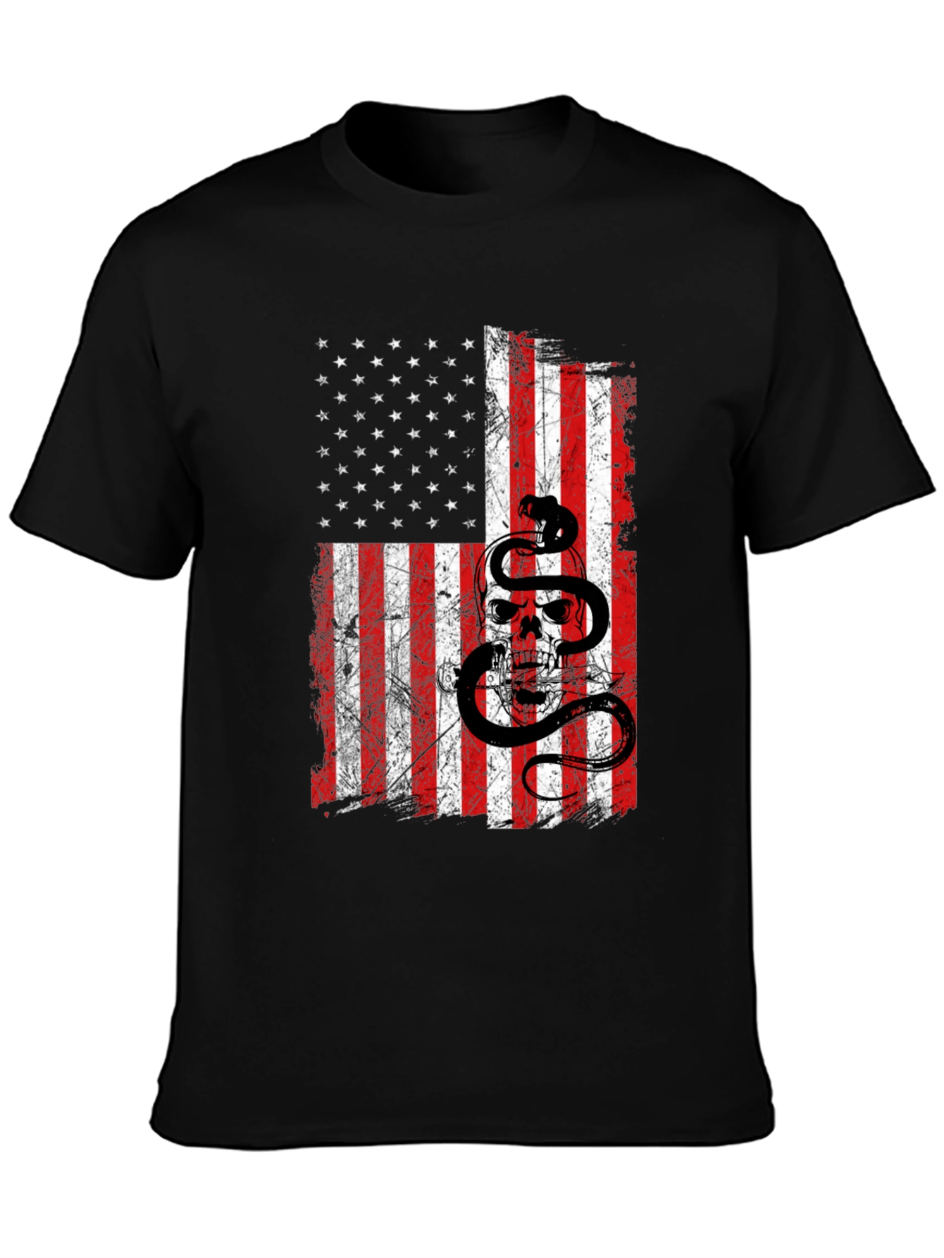 American Flag Skull & Snake Graphic T-Shirt