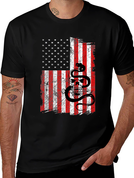 American Flag Skull & Snake Graphic T-Shirt