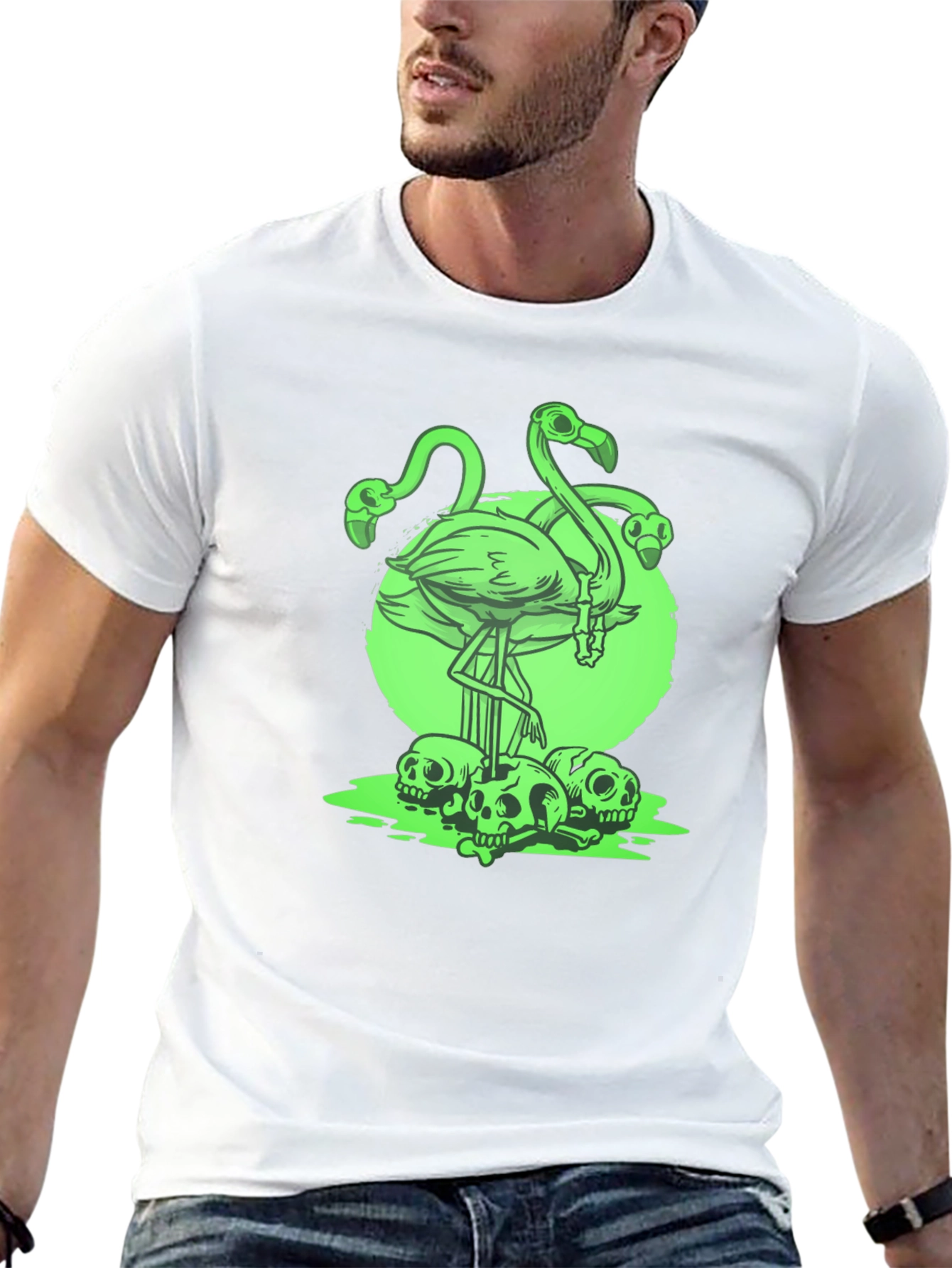 Flamingo Skull Graphic Tee - Mens Black T-Shirt