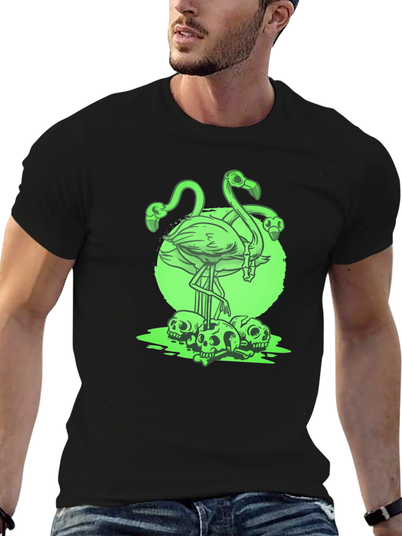 Flamingo Skull Graphic Tee - Mens Black T-Shirt