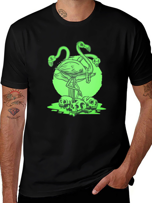Flamingo Skull Graphic Tee - Mens Black T-Shirt