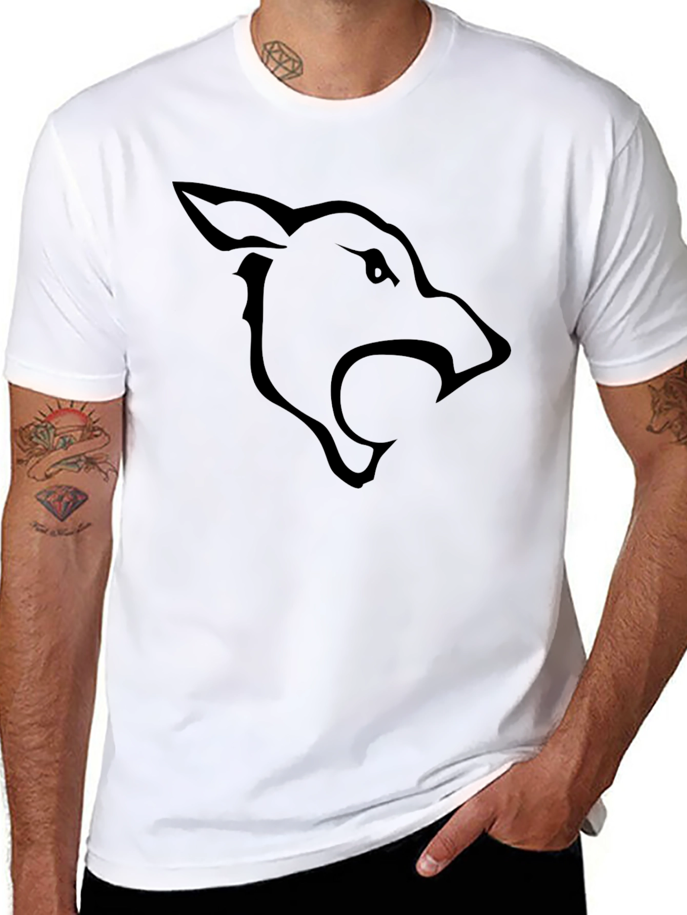 Black T-Shirt with Wolf Graphic