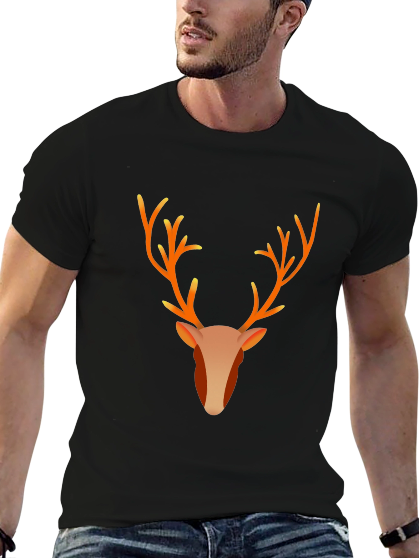 Reindeer Graphic Tee - Black Cotton Blend T-Shirt