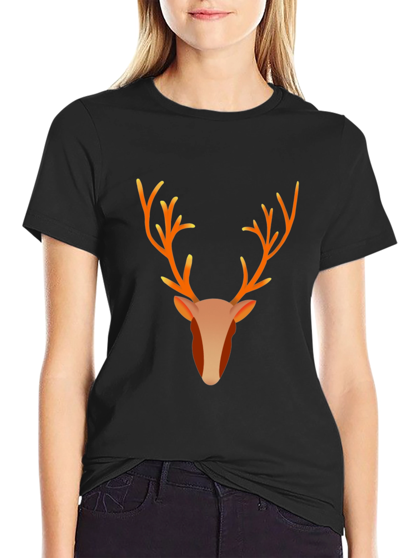 Reindeer Graphic Tee - Black Cotton Blend T-Shirt