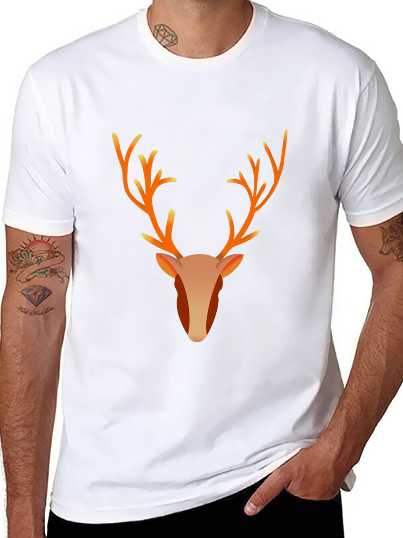 Reindeer Graphic Tee - Black Cotton Blend T-Shirt