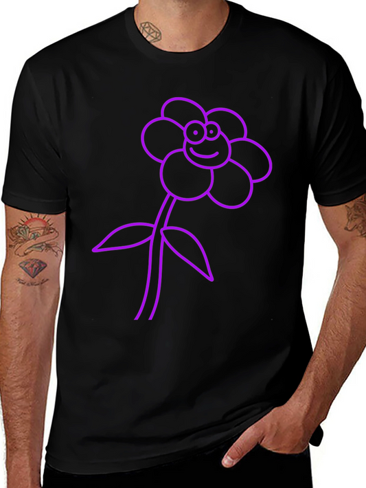 Black T-Shirt with Purple Flower Graphic