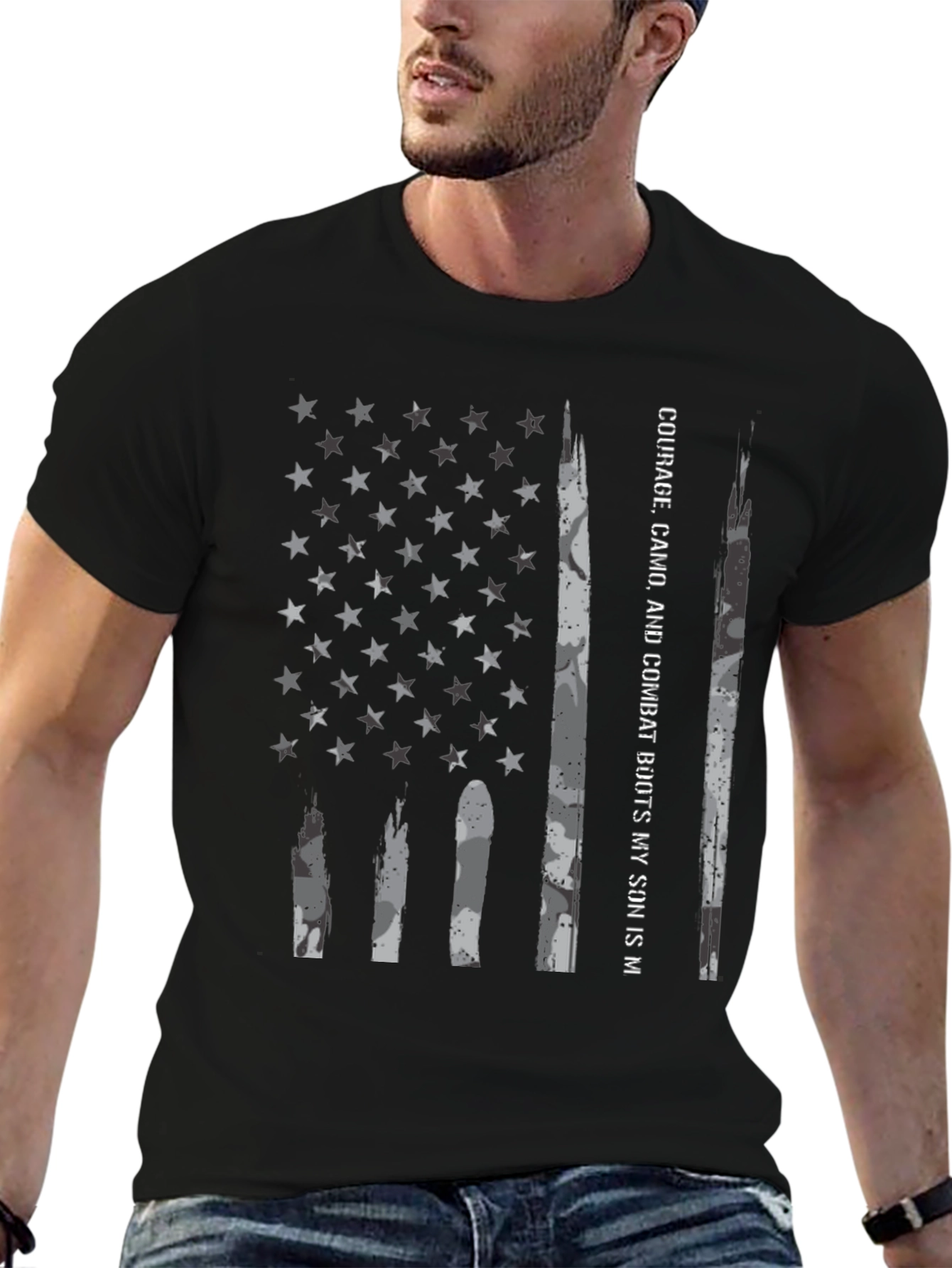 Courage Camo Combat Boots Son American Flag T-Shirt