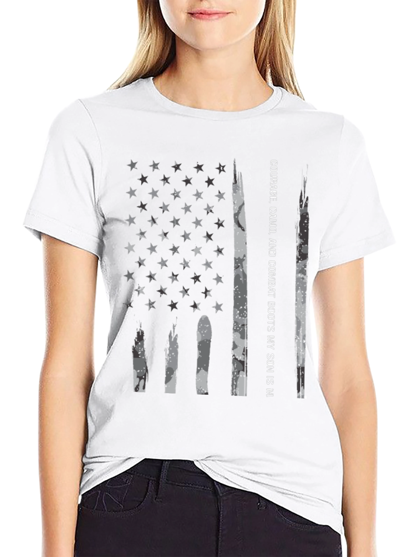 Courage Camo Combat Boots Son American Flag T-Shirt
