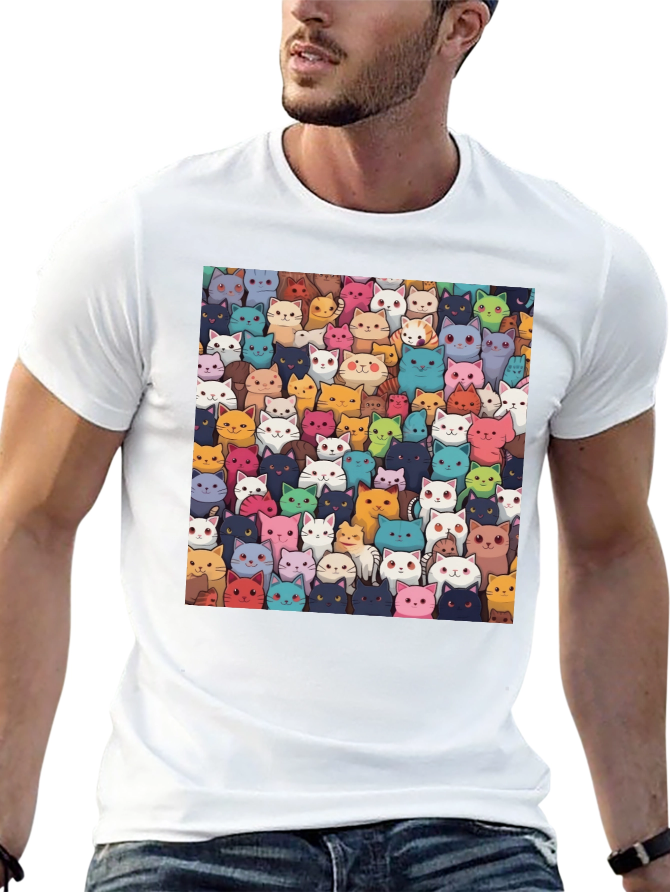 Cartoon Cats Graphic T-Shirt - Unisex Black Tee