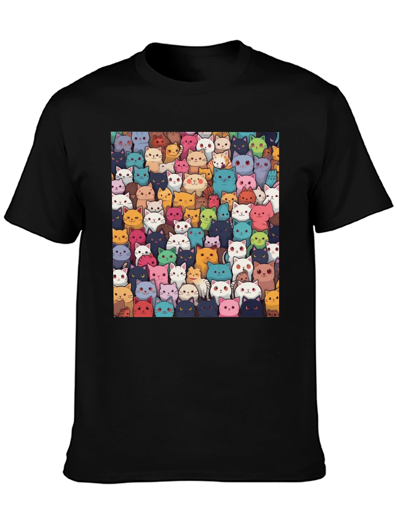 Cartoon Cats Graphic T-Shirt - Unisex Black Tee