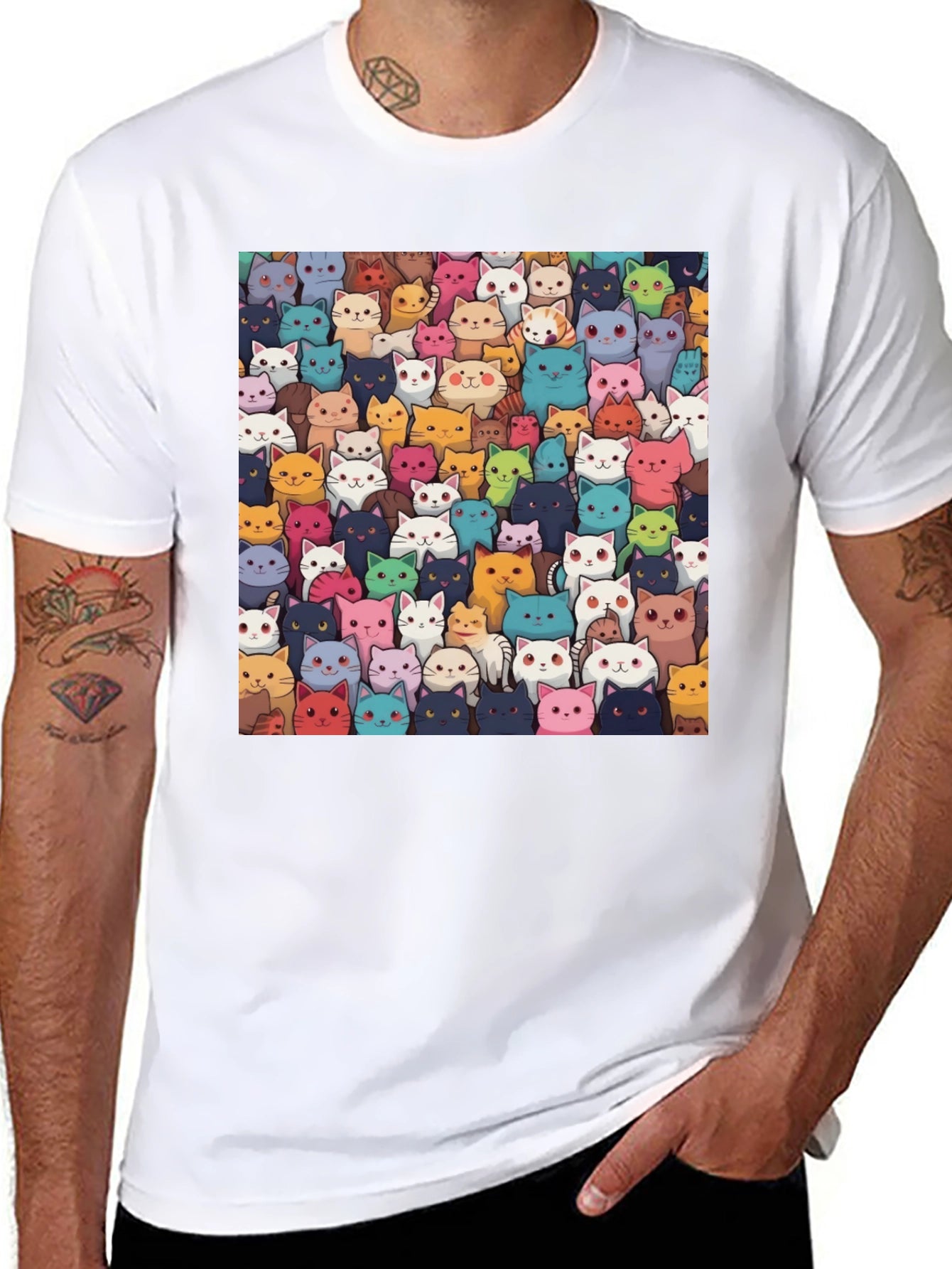 Cartoon Cats Graphic T-Shirt - Unisex Black Tee