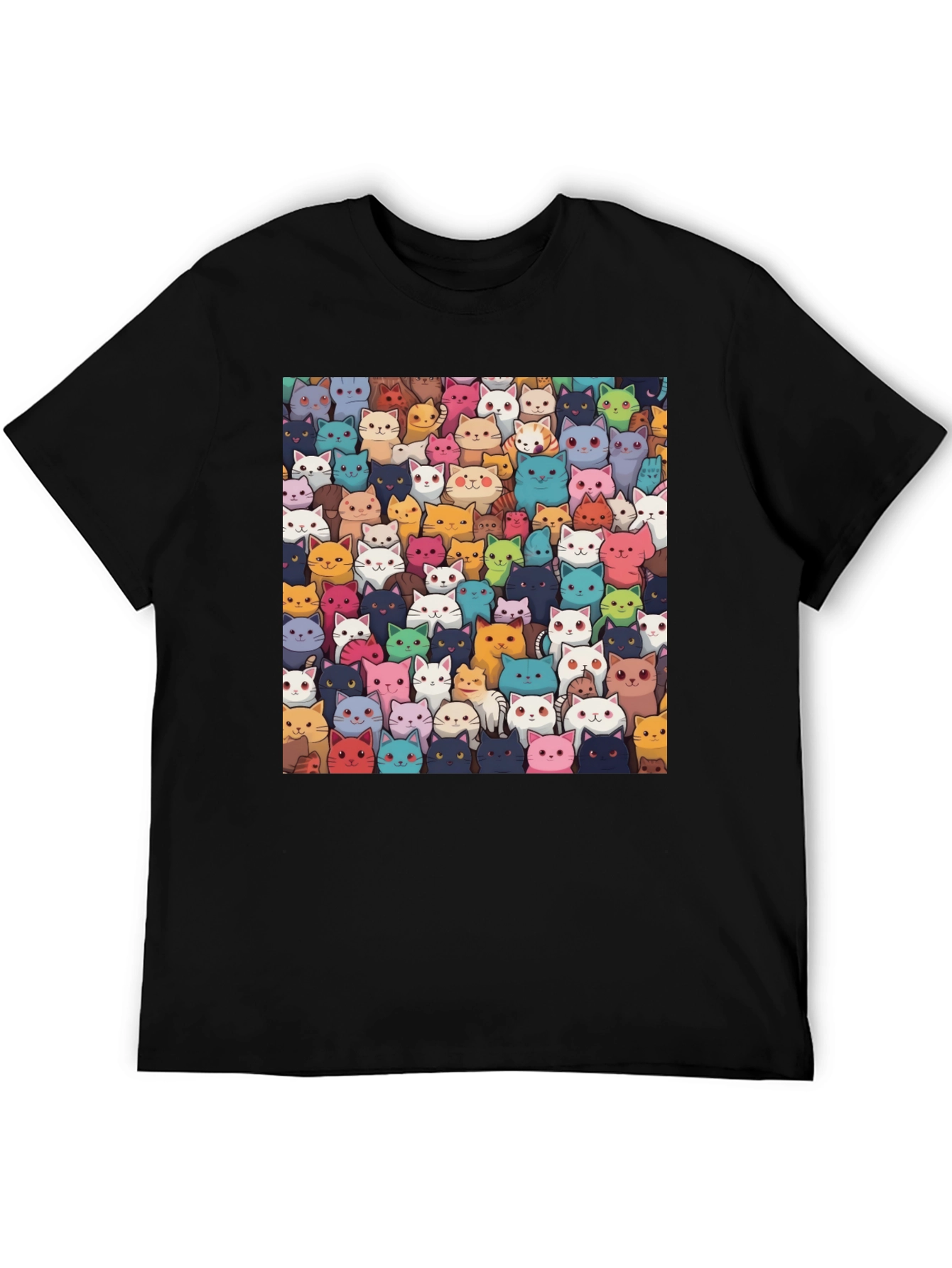 Cartoon Cats Graphic T-Shirt - Unisex Black Tee