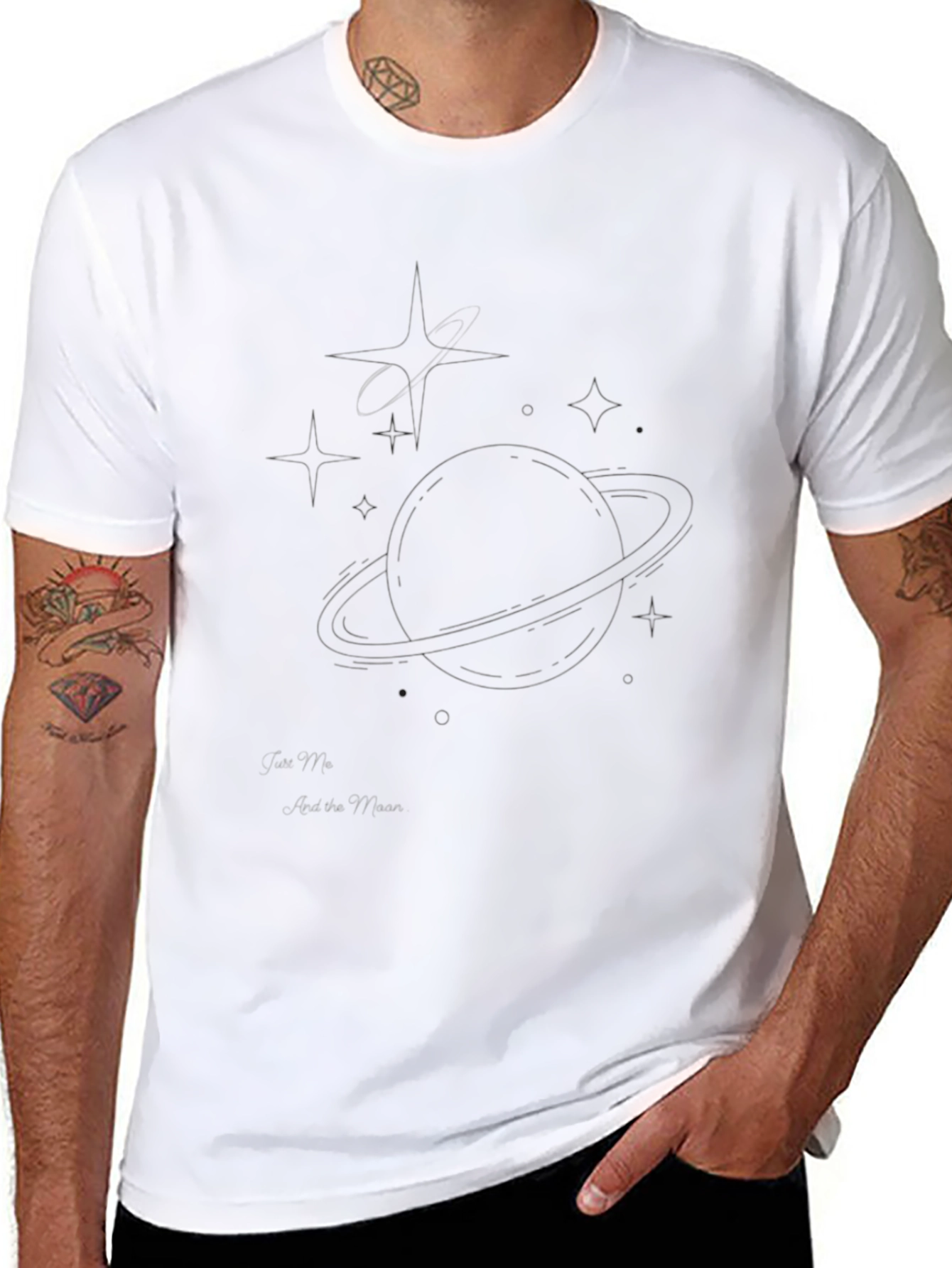 Black Graphic Tee - Abstract Celestial Design