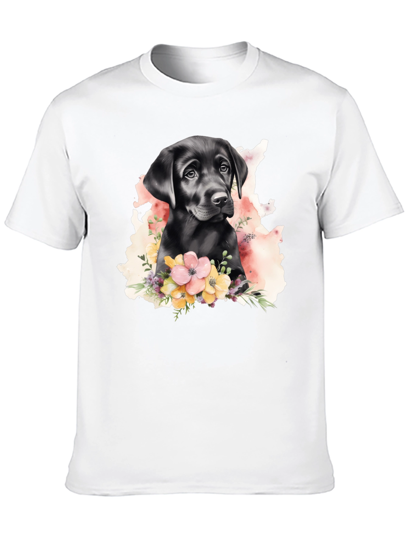 Labrador Puppy Floral T-Shirt - Black