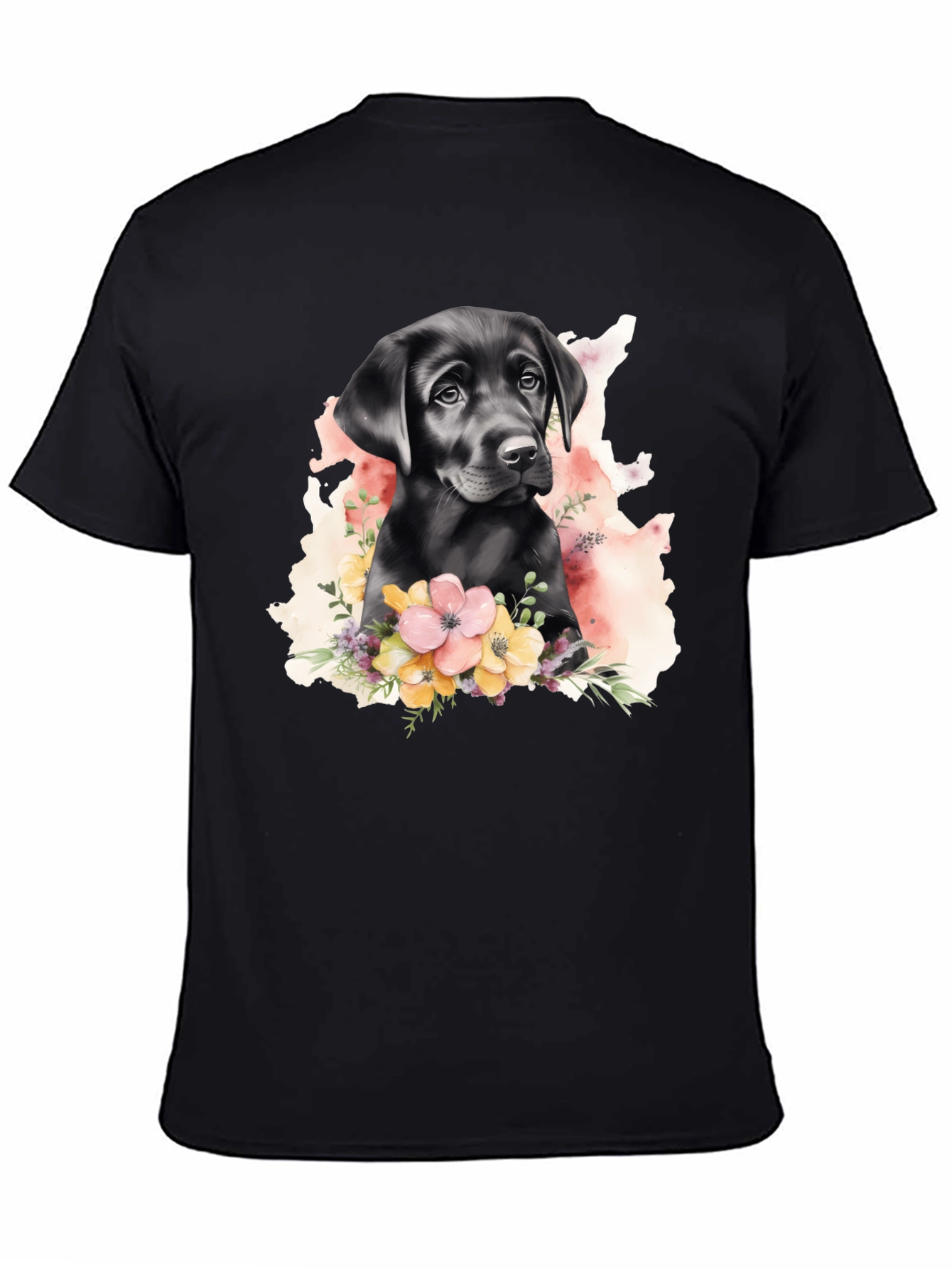 Labrador Puppy Floral T-Shirt - Black