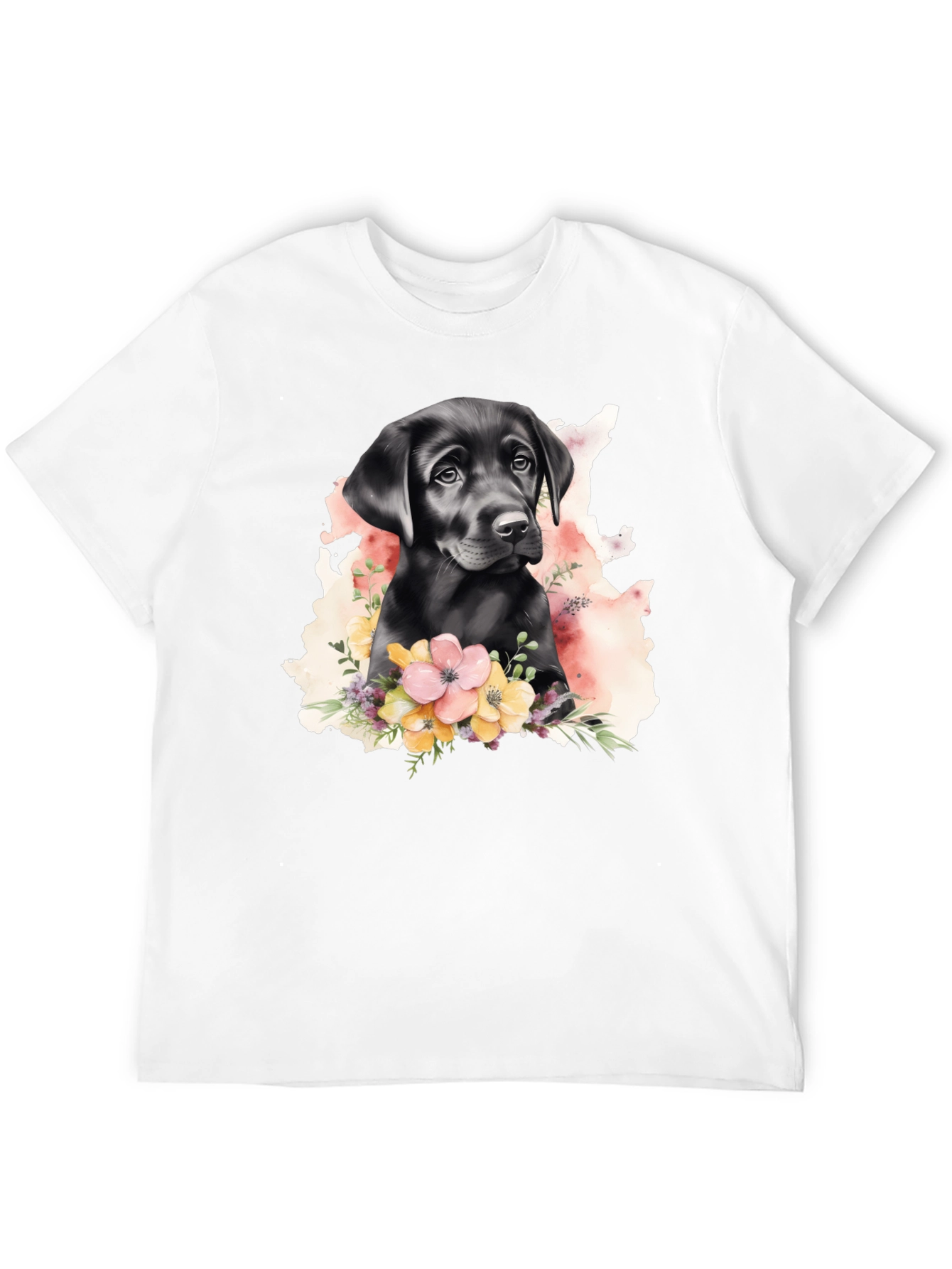 Labrador Puppy Floral T-Shirt - Black